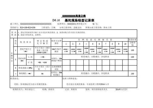 排水沟基坑检查记录表(填写示例)