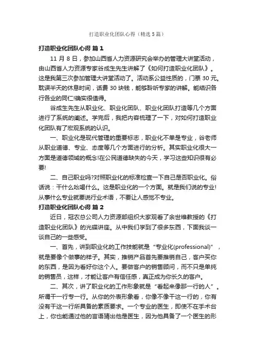 打造职业化团队心得（精选5篇）