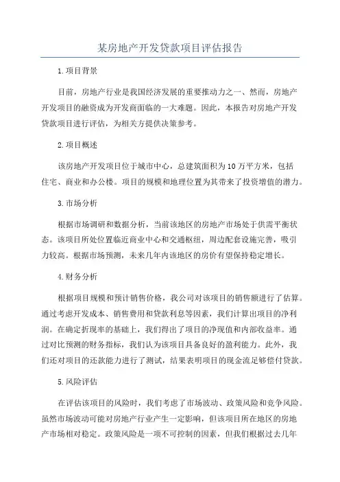 某房地产开发贷款项目评估报告