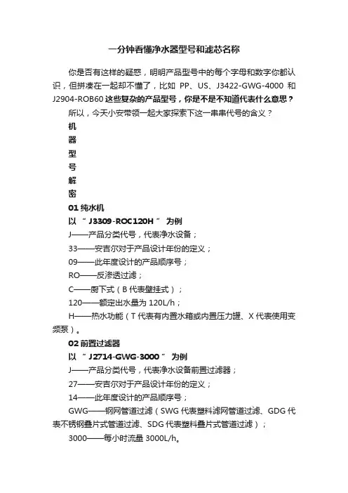 一分钟看懂净水器型号和滤芯名称