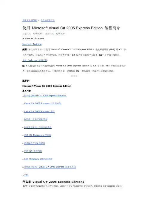 使用 Microsoft Visual C# 2005 Express Edition 编程简介