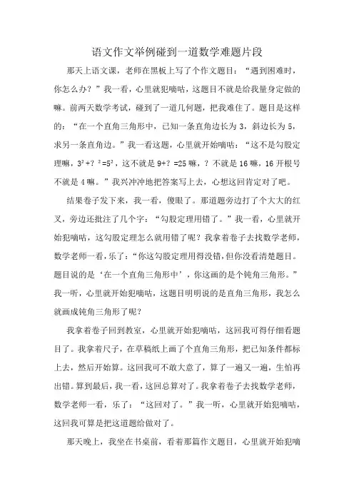 语文作文举例碰到一道数学难题片段
