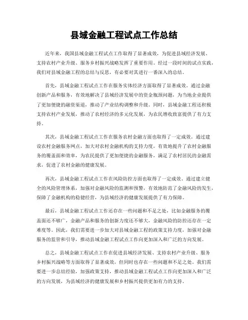 县域金融工程试点工作总结