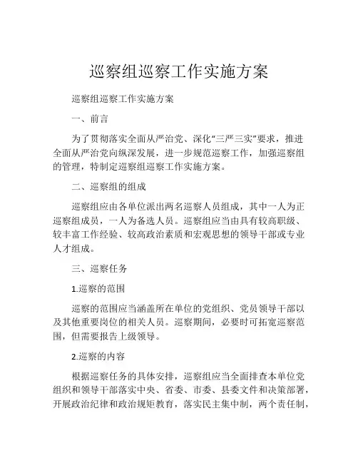巡察组巡察工作实施方案
