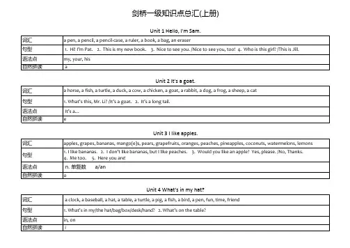 剑桥一级上册知识点总汇