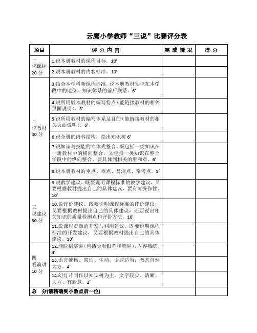 三说比赛评分标准