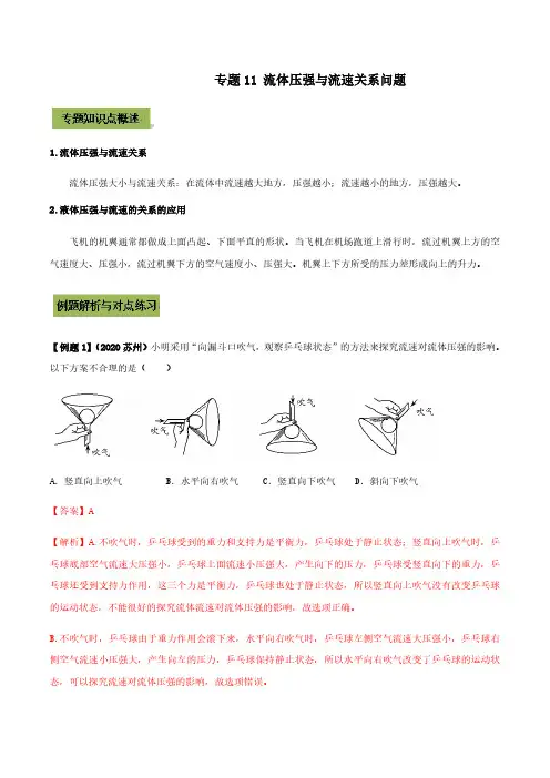 (初中物理)流体压强与流速关系中考问题(解析版)