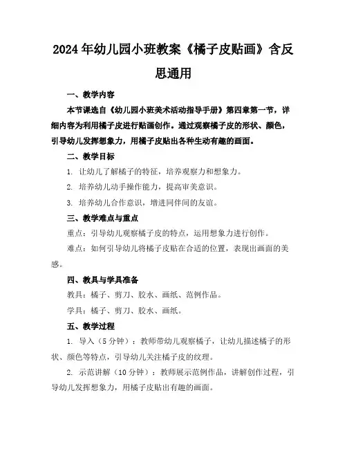 2024年幼儿园小班教案《橘子皮贴画》含反思通用