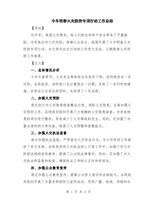 今冬明春火灾防控专项行动工作总结