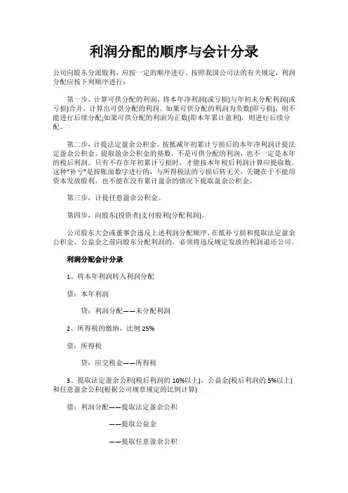 利润分配的顺序与会计分录