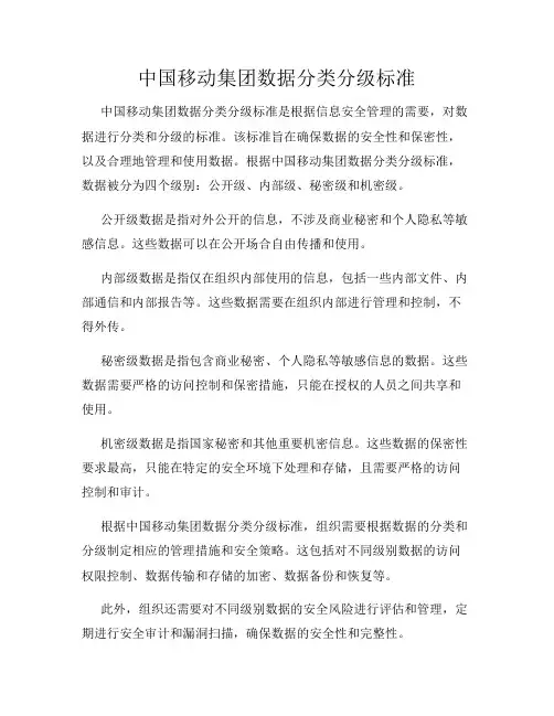 中国移动集团数据分类分级标准