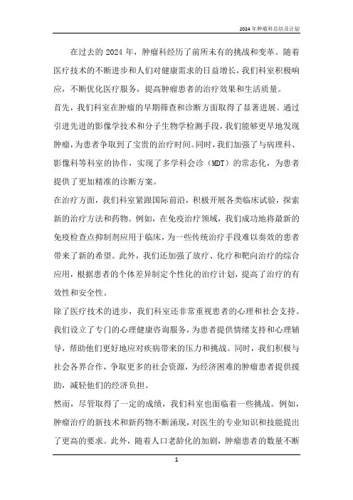 2024年肿瘤科总结及计划