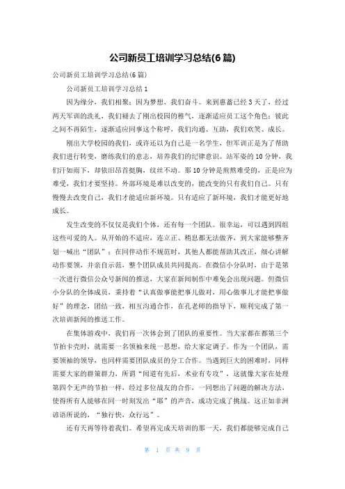 公司新员工培训学习总结(6篇)