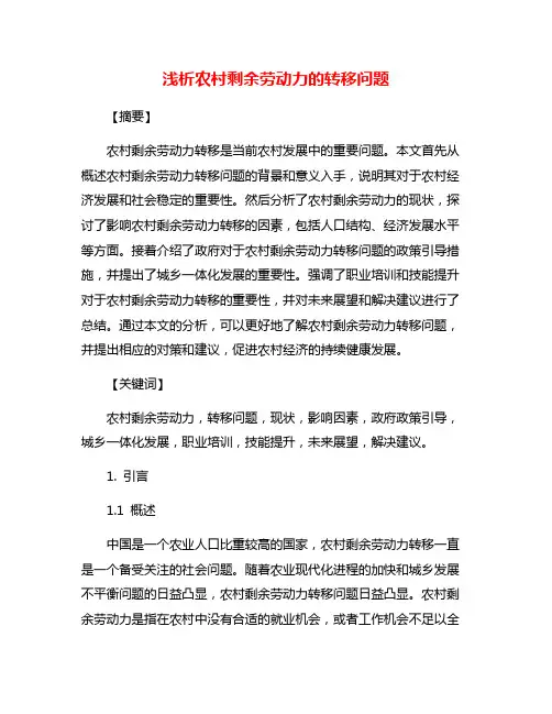 浅析农村剩余劳动力的转移问题