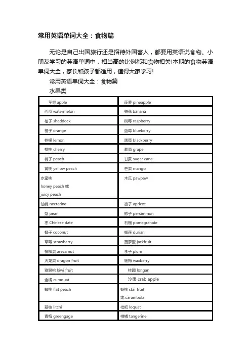 常用英语单词大全：食物篇