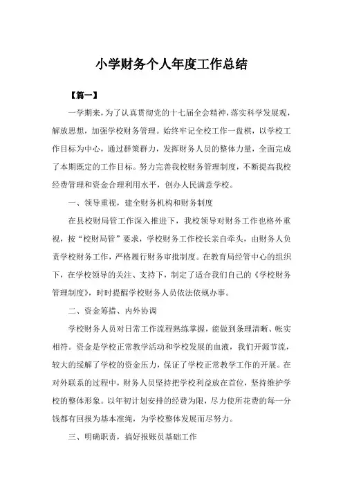 2019年小学财务个人年度工作总结例文