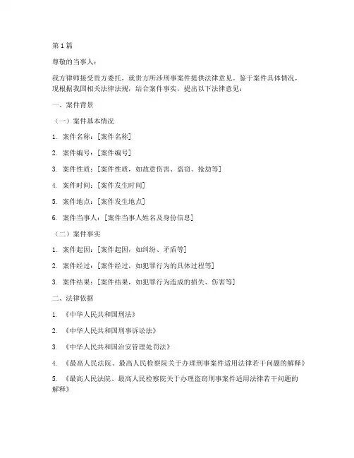 刑事案件法律意见书律师(3篇)