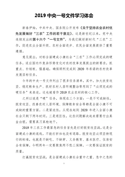 2019中央一号文件学习体会一