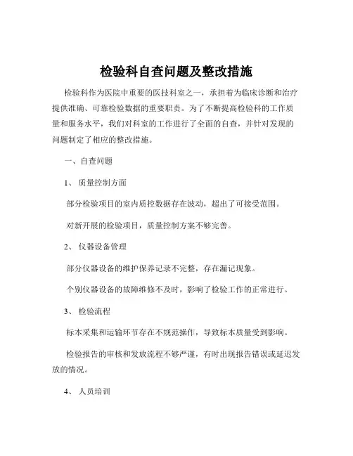 检验科自查问题及整改措施