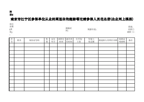 (附表5)南京市江宁区参保单位从业的离退休和超龄人员花名册(企业网上填报)