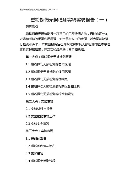 磁粉探伤无损检测实验实验报告(一)2024