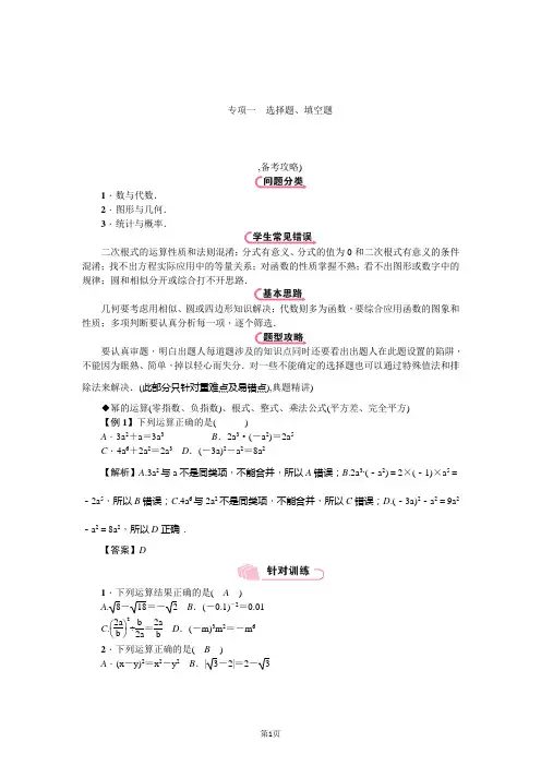 中考数学总复习 《专项一：选择题、填空题》精讲教学案