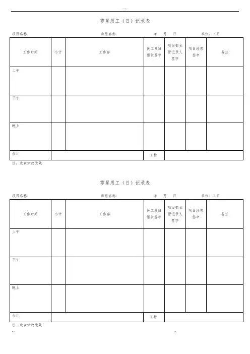 零星用工(日)记录表