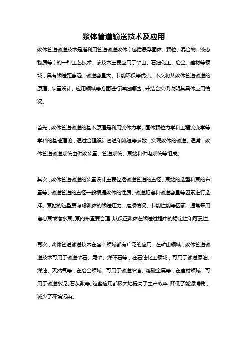 浆体管道输送技术及应用