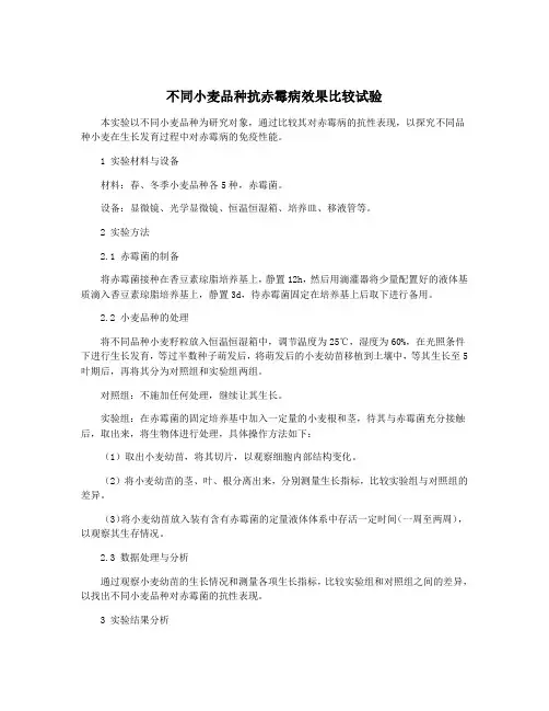 不同小麦品种抗赤霉病效果比较试验