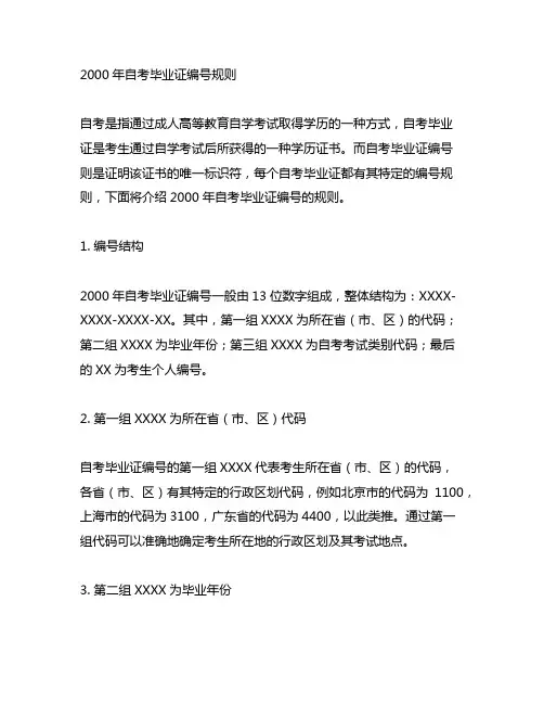 2000年自考毕业证编号规则