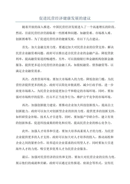 促进民营经济健康发展的建议