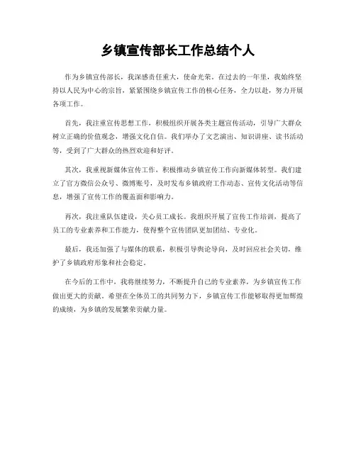 乡镇宣传部长工作总结个人