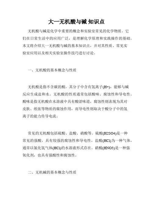大一无机酸与碱 知识点