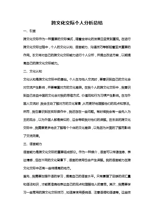 跨文化交际个人分析总结