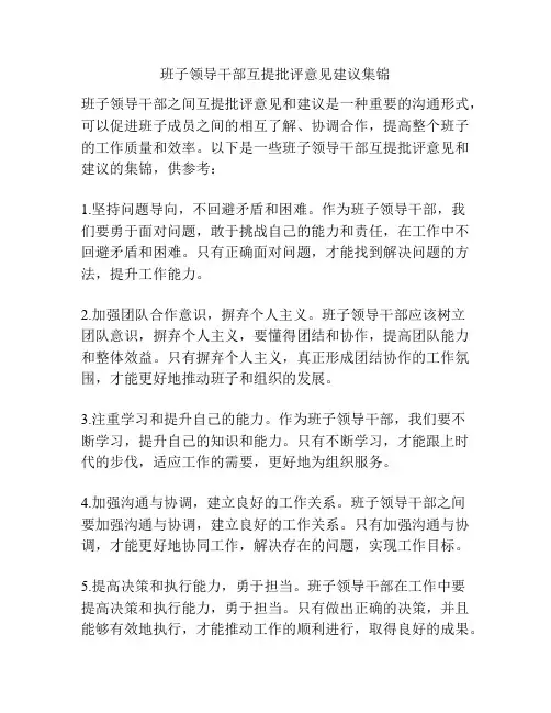 班子领导干部互提批评意见建议集锦