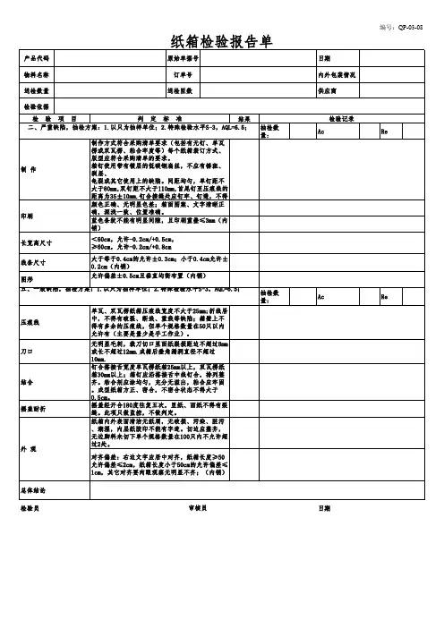 纸箱来料检验记录