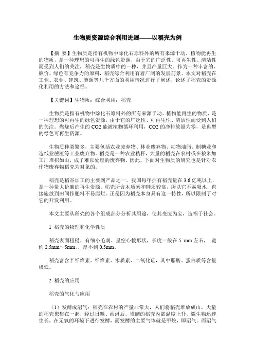 生物质资源综合利用进展——以稻壳为例