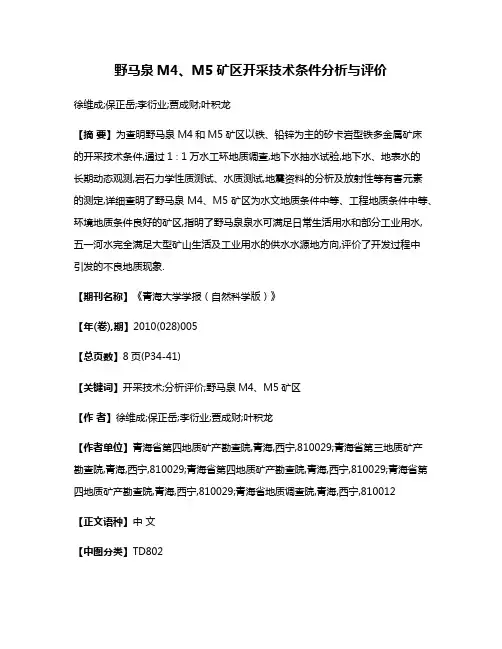 野马泉M4、M5矿区开采技术条件分析与评价