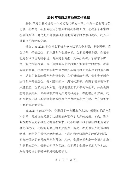 2024年电商运营助理工作总结