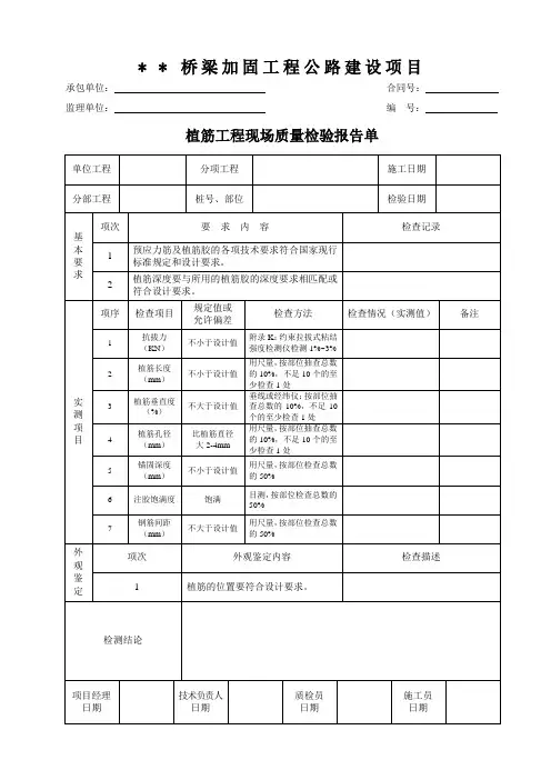 桥梁加固工程-植筋工程表格样式