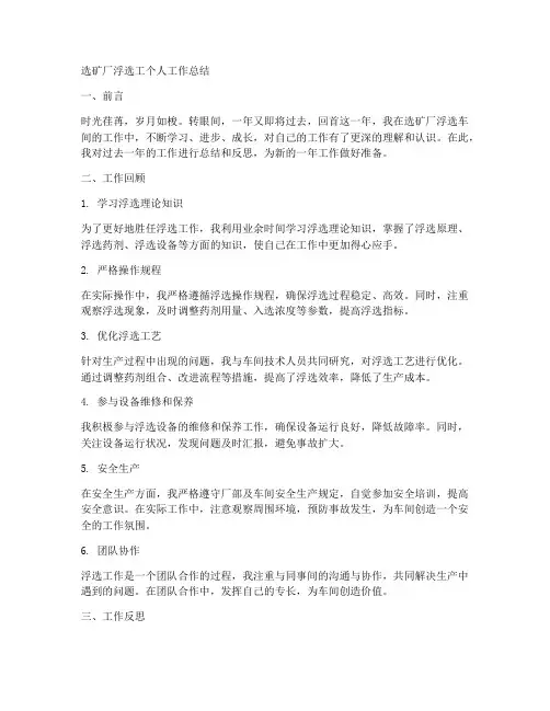 选矿厂浮选工个人工作总结