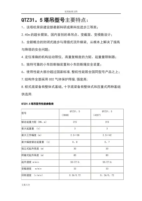 塔吊型号性能全参数表