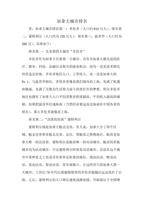 加拿大城市排名