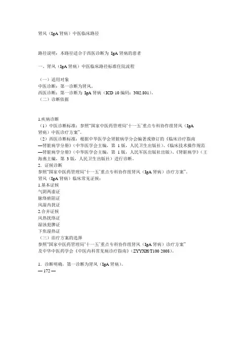 肾风(IgA肾病)中医临床路径