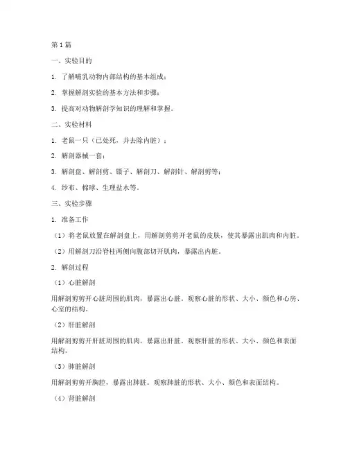 解剖老鼠的实验报告(3篇)