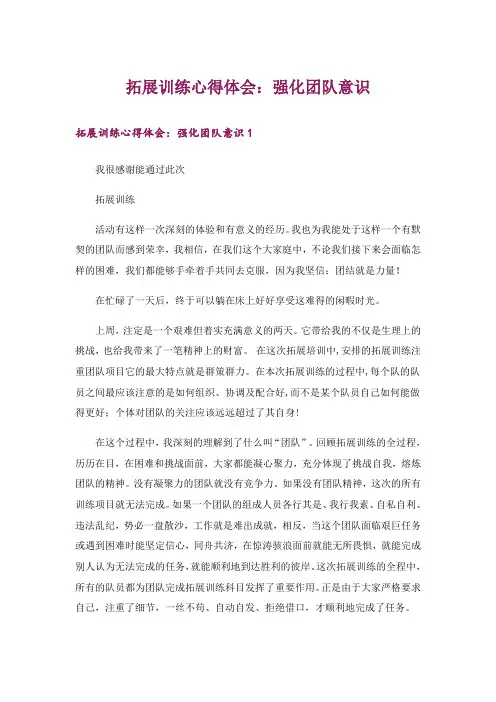拓展训练心得体会：强化团队意识