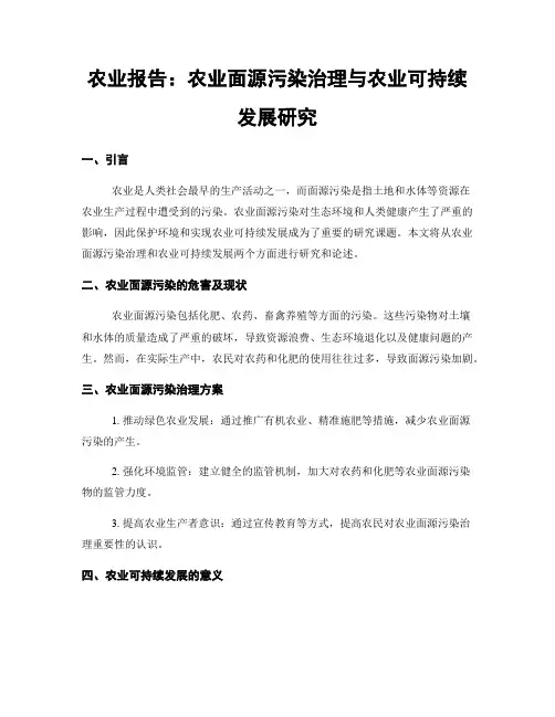 农业报告：农业面源污染治理与农业可持续发展研究