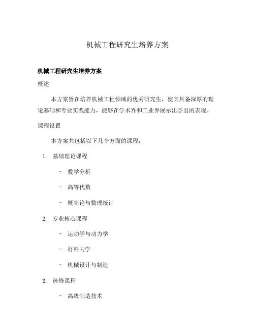 机械工程研究生培养方案
