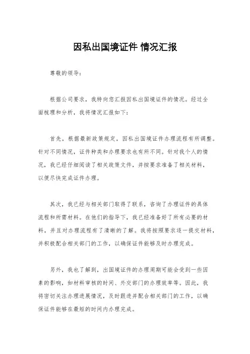 因私出国境证件 情况汇报