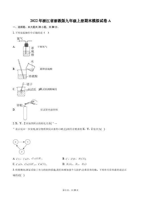 2023—2024学年浙教版科学九年级上册期末模拟试B卷(含解析)